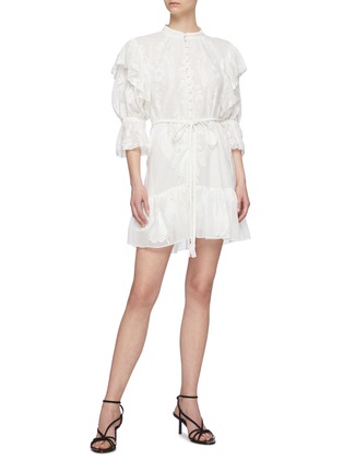 Figure View - Click To Enlarge - ALICE & OLIVIA - 'Teddy' belted lace panel ruffle dress