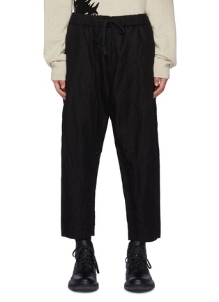 Main View - Click To Enlarge - ZIGGY CHEN - Dropped Crotch Elastic Waist Lightweight Wool Twill Cropped Pants