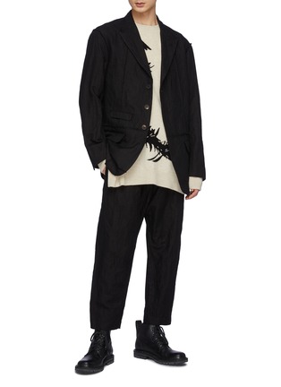 Figure View - Click To Enlarge - ZIGGY CHEN - Dropped Crotch Elastic Waist Lightweight Wool Twill Cropped Pants