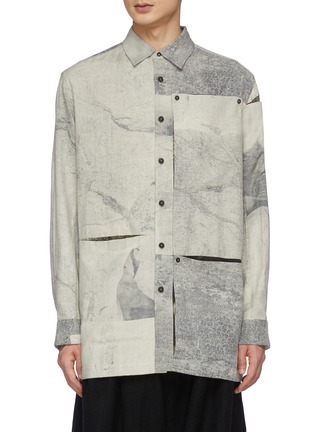 Main View - Click To Enlarge - ZIGGY CHEN - Peelable Details On Sleeve And Pocket Plant Shadow Print Long Sleeve Shirt