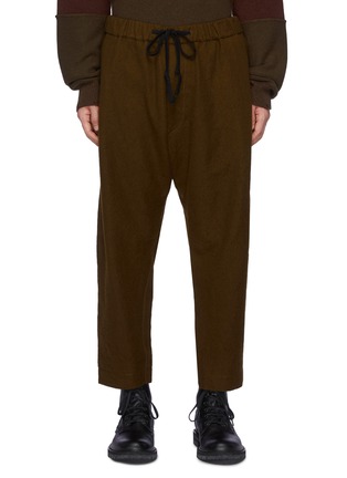 Main View - Click To Enlarge - ZIGGY CHEN - Dropped Crotch Elastic Waist Wool Twill Cropped Pants
