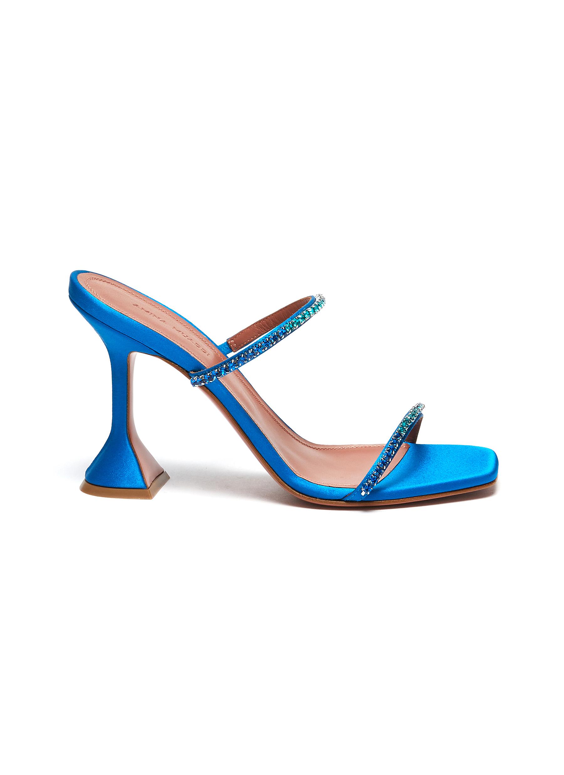 Amina Muaddi Gilda Crystal-embellished Satin Sandals In Blue 