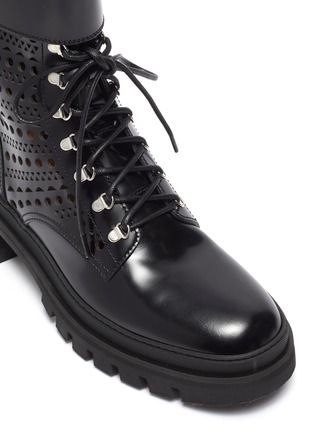 Detail View - Click To Enlarge - ALAÏA - Vienne Perforated Spazzolato Calf Leather Flat Combat Boots