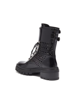 Detail View - Click To Enlarge - ALAÏA - Vienne Perforated Spazzolato Calf Leather Flat Combat Boots