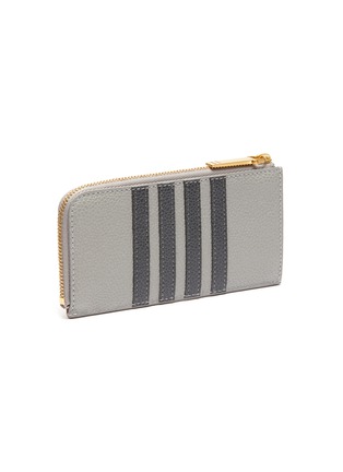 Figure View - Click To Enlarge - THOM BROWNE  - Tricolour Tab Grain Half Zip Around Leather Wallet