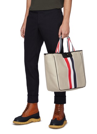 Figure View - Click To Enlarge - THOM BROWNE - Tricolour Detail Canvas Tote