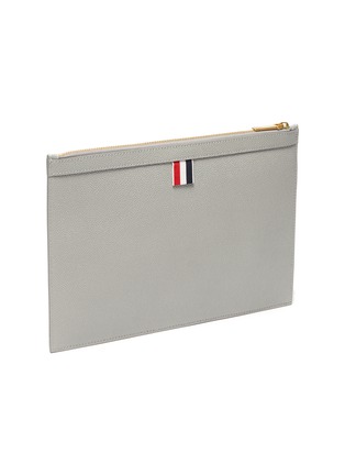 Detail View - Click To Enlarge - THOM BROWNE  - Four Bar Stripe Pebble Grain Leather Pouch