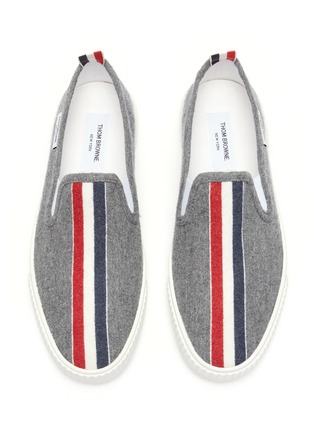 Detail View - Click To Enlarge - THOM BROWNE  - 'Heritage' Tricolour Accent Wool Slip-on Sneakers