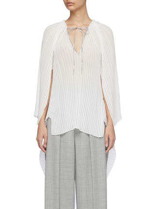 Main View - Click To Enlarge - ROLAND MOURET - 'Kemper' Front Tie Cape Sleeve Pleated Blouse