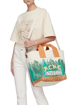 Front View - Click To Enlarge - ACNE STUDIOS - Forest Graphic Print Cotton Canvas Tote