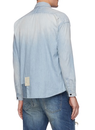 Back View - Click To Enlarge - FDMTL - Grided Stitching Patchwork Washed Denim Shirt