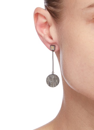 Figure View - Click To Enlarge - SHANA GULATI - Rumeli' Champagne diamonds Oxidised Sterling silver drop earrings