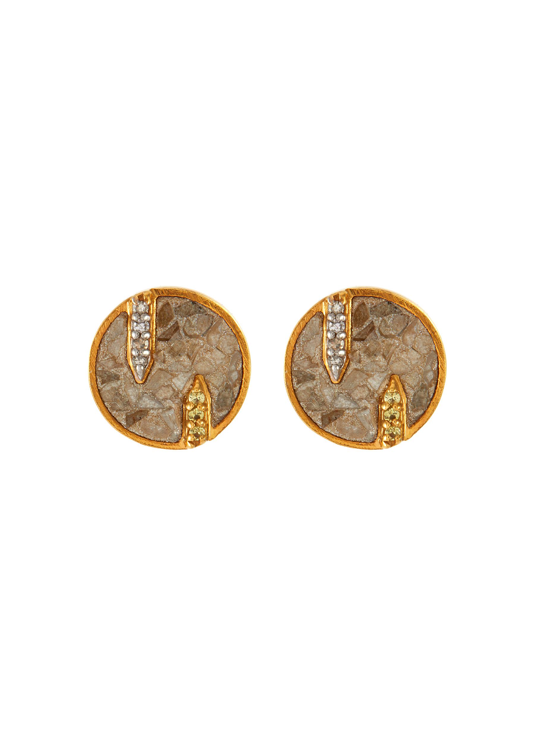 'Battice' Champagne diamonds 18k gold vermeil resin stud earrings