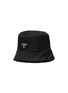Main View - Click To Enlarge - PRADA - Wool Trimmed Logo Plaque Nylon Bucket Hat