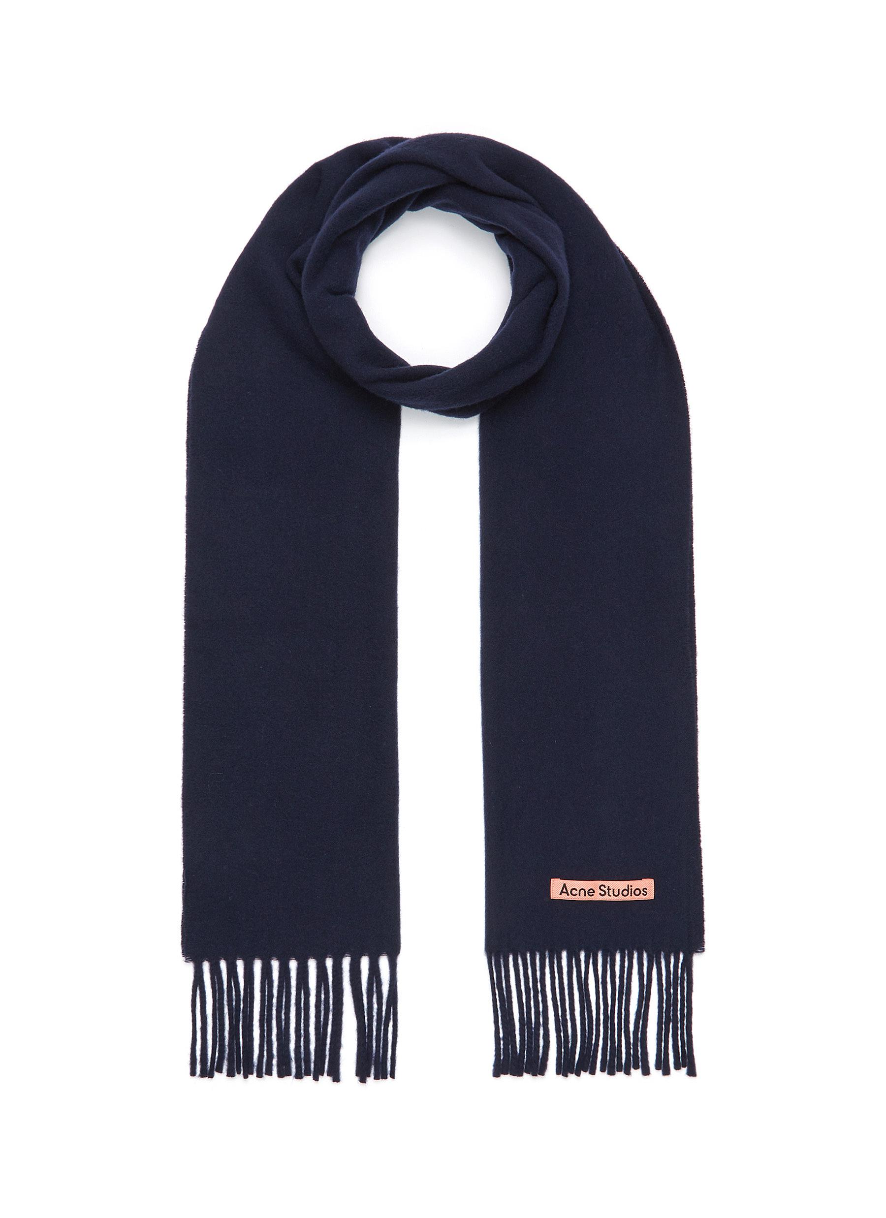 Acne Studios Womens Navy Blue Canada New Logo-embroidered Wool Scarf In Blue
