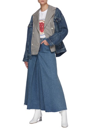 Figure View - Click To Enlarge - PORTSPURE - Denim Sleeve Plaid Cotton Double Breasted Jacket