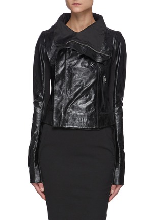 Main View - Click To Enlarge - RICK OWENS  - Double Breasted Cropped Calf Leather Biker Jacket
