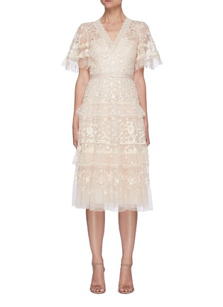 Main View - Click To Enlarge - NEEDLE & THREAD - 'Francine' Floral Lace V-neck Midi Dress