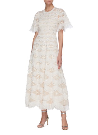 Figure View - Click To Enlarge - NEEDLE & THREAD - 'Lunette blossom' embroidered cape sleeve gown