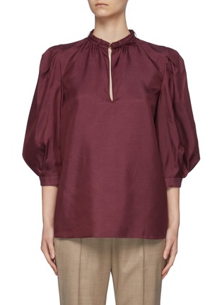 Main View - Click To Enlarge - GABRIELA HEARST -  ''Berry' Puffed Sleeve Buckle Collar Silk Blouse