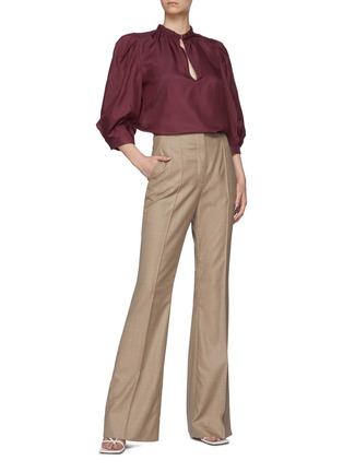 Figure View - Click To Enlarge - GABRIELA HEARST -  ''Berry' Puffed Sleeve Buckle Collar Silk Blouse
