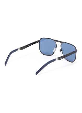 Figure View - Click To Enlarge - PRADA - Logo Temple Contrast Tip Rectangular Metal Frame Sunglasses