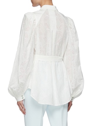 Back View - Click To Enlarge - ACLER - 'Klara' Belted Floral Perforated Sleeve Pleated Chest Cotton Shirt