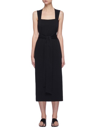Main View - Click To Enlarge - VINCE - Tie Waist Detail Sleeveless Cotton Midi Dress