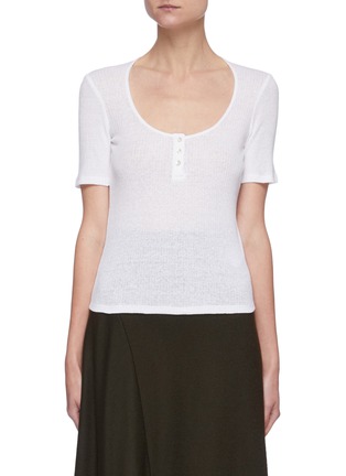 Main View - Click To Enlarge - VINCE - Scoop Neck Linen Cotton Blend Rib Top
