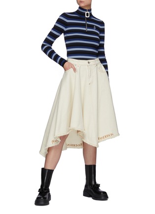 Figure View - Click To Enlarge - JW ANDERSON - Asymmetrical Hem Logo Denim Skirt