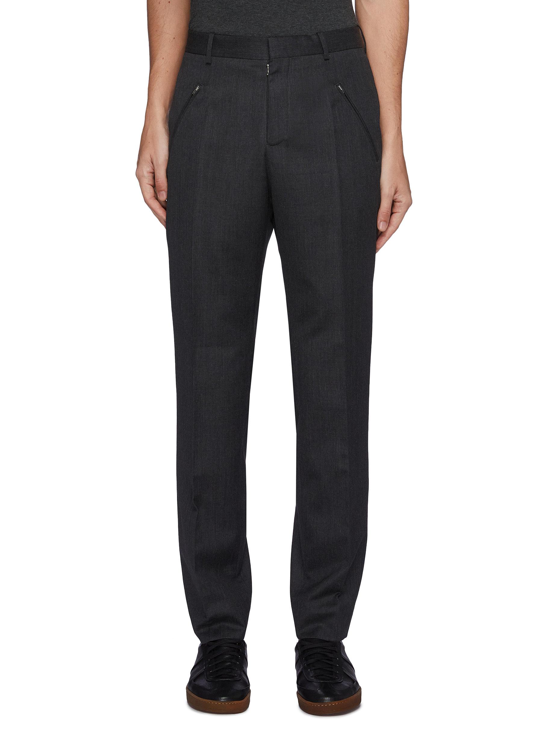 Maison Margiela Contrasting Stitching Zip Pocket Wool Pants In 