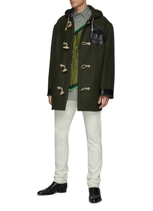 Figure View - Click To Enlarge - MAISON MARGIELA - Patched Leather Virgin Wool Duffle Coat