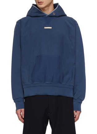 Main View - Click To Enlarge - MAISON MARGIELA - Trompe L'Oeil Kangaroo Pocket Ribbon Appliqued Washed Cotton Hoodie