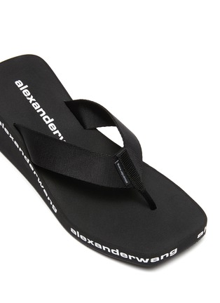 Detail View - Click To Enlarge - ALEXANDER WANG - Square toe logo midsole wedged flip flops