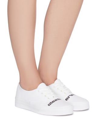 Figure View - Click To Enlarge - ALEXANDER WANG -  ''Dropout' logo print canvas sneakers