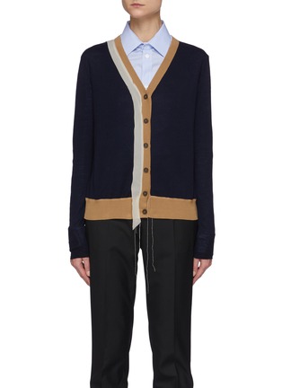 Main View - Click To Enlarge - MAISON MARGIELA - Contrast Stripe Distressed Cardigan