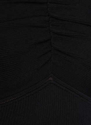  - SELF-PORTRAIT - Ruched detail cut-out neck rib-knit top
