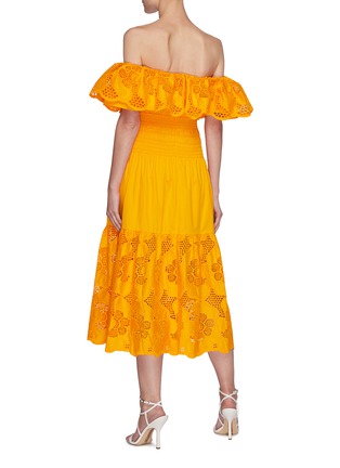 Back View - Click To Enlarge - SELF-PORTRAIT - Off-shoulder Floral Lace Cotton Tier Midi Dress