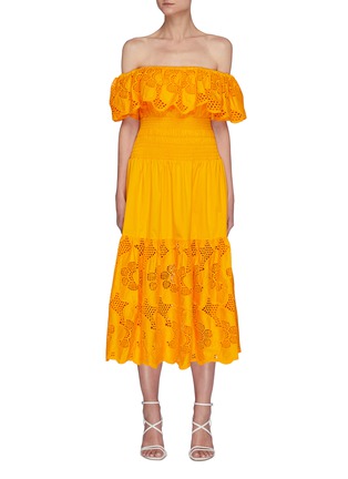 Main View - Click To Enlarge - SELF-PORTRAIT - Off-shoulder Floral Lace Cotton Tier Midi Dress