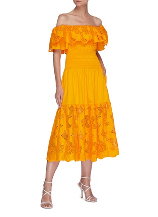 Figure View - Click To Enlarge - SELF-PORTRAIT - Off-shoulder Floral Lace Cotton Tier Midi Dress