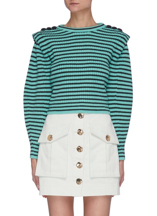 Main View - Click To Enlarge - SELF-PORTRAIT - Melange stripe button shoulder sweater