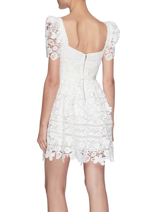 Back View - Click To Enlarge - SELF-PORTRAIT - Square Neck Balloon Sleeve Floral Lace Mini Dress