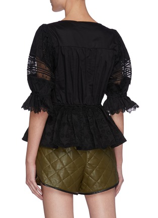 Back View - Click To Enlarge - SELF-PORTRAIT - Sheer Lace Balloon Sleeve Cotton Peplum Blouse