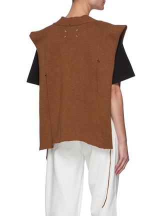 Back View - Click To Enlarge - MAISON MARGIELA - Oversized Distressed Wool V-Neck Vest