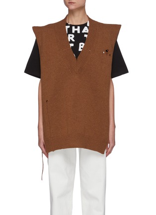 Main View - Click To Enlarge - MAISON MARGIELA - Oversized Distressed Wool V-Neck Vest
