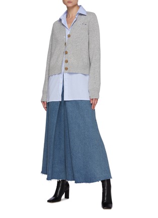 Figure View - Click To Enlarge - MAISON MARGIELA - Distressed Wool Shelle Button Cardigan