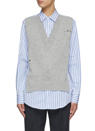 Main View - Click To Enlarge - MAISON MARGIELA - Trompe L'Oeil Thomas Mason Striped Cotton Shirt With Knit Overlays