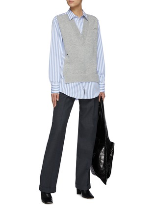 Figure View - Click To Enlarge - MAISON MARGIELA - Wool Blend Pleated Rolled Up Wide Legged Pants