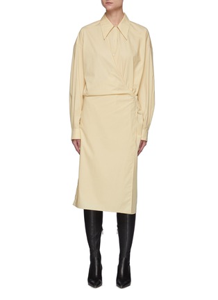 Main View - Click To Enlarge - LEMAIRE - Cotton Shirt Dress With Wrapping Overlay