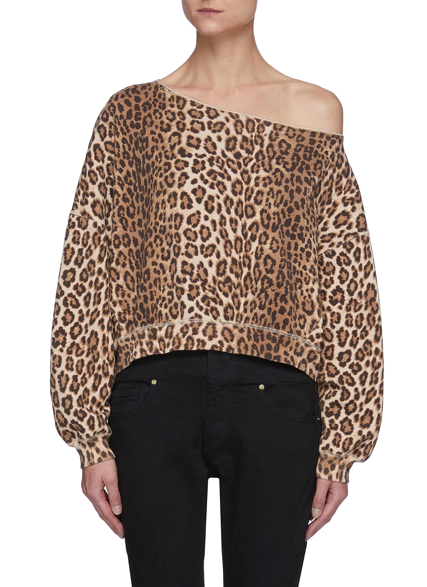 Patti' Leopard Print One-shoulder Sweatshirt
